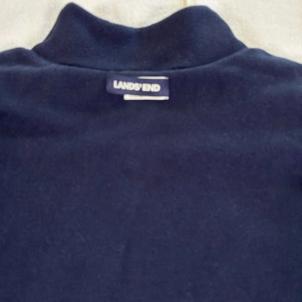 Lands End Quarter Zip‎ Pullover Mens Large Navy Blue Gray Reversible Mock Neck